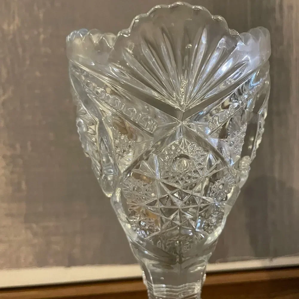Elaborate Vintage EAPG Crystal Glass Swirl Pattern Trumpet Pedestal Vase vintage